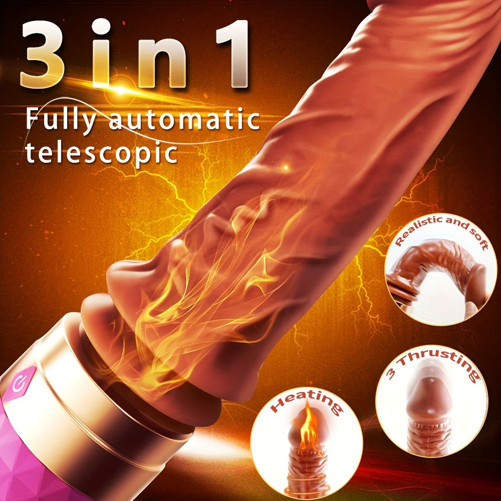 Female Ultra Realistic Dildo Vibrator Hand-held Fake Cock Telescopic Heating Strong Vibration AV Stick Massage Stick Device USB Charging Fake Sun Adult Sex Toys - buysextoyth