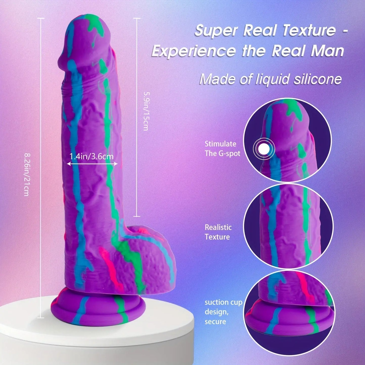 Realistic 8.2 Liquid Silicone Dildo with Suction Cup - Stimulate G-spot. Hands-free Play. Non-Latex. Waterproof - buysextoyth