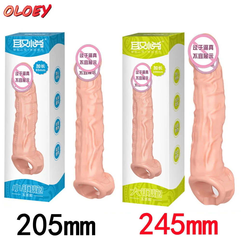 25CM Large Penis Extension Sleeve Reusable Soft and Stretchable Delayed Ejaculation Condoms Male Dildo Extender Male Sex Toys - buysextoyth