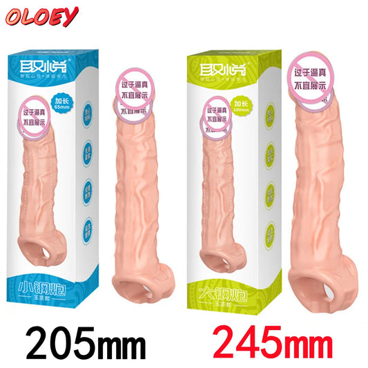 25CM Large Penis Extension Sleeve Reusable Soft and Stretchable Delayed Ejaculation Condoms Male Dildo Extender Male Sex Toys - buysextoyth