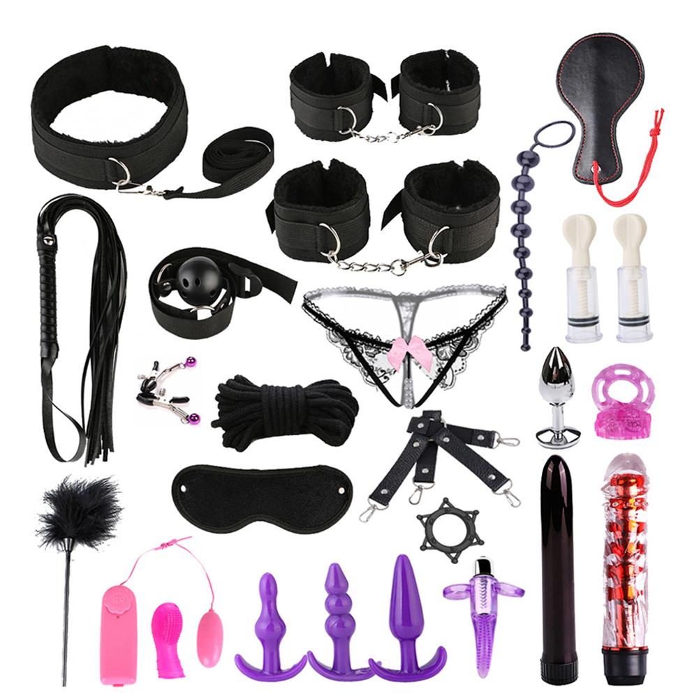 26Pcs Sexy Lace-up Briefs Bondage Handcuffs Blindfold Couple Sex Toys Tool Kit BDSM Bondage Set Flirting Toys for Couple Slave - buysextoyth