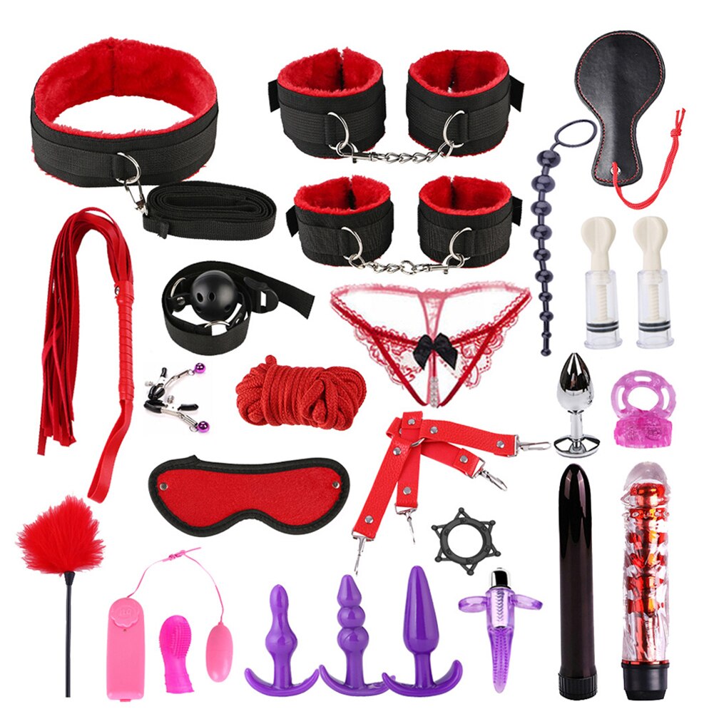 26Pcs Sexy Lace-up Briefs Bondage Handcuffs Blindfold Couple Sex Toys Tool Kit BDSM Bondage Set Flirting Toys for Couple Slave - buysextoyth