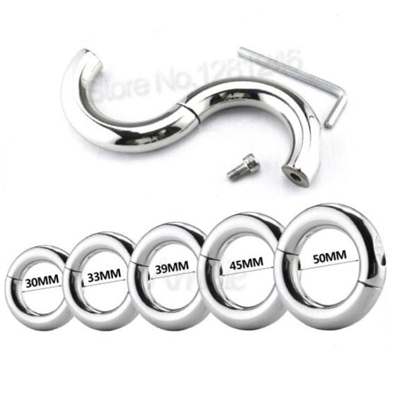 28-50mm Stainless Steel Penis Ring Scrotum Pendant Ball Stretcher Penis Enhancer Restraint Metal Cock Ring Sex Aid Toys for Men - buysextoyth