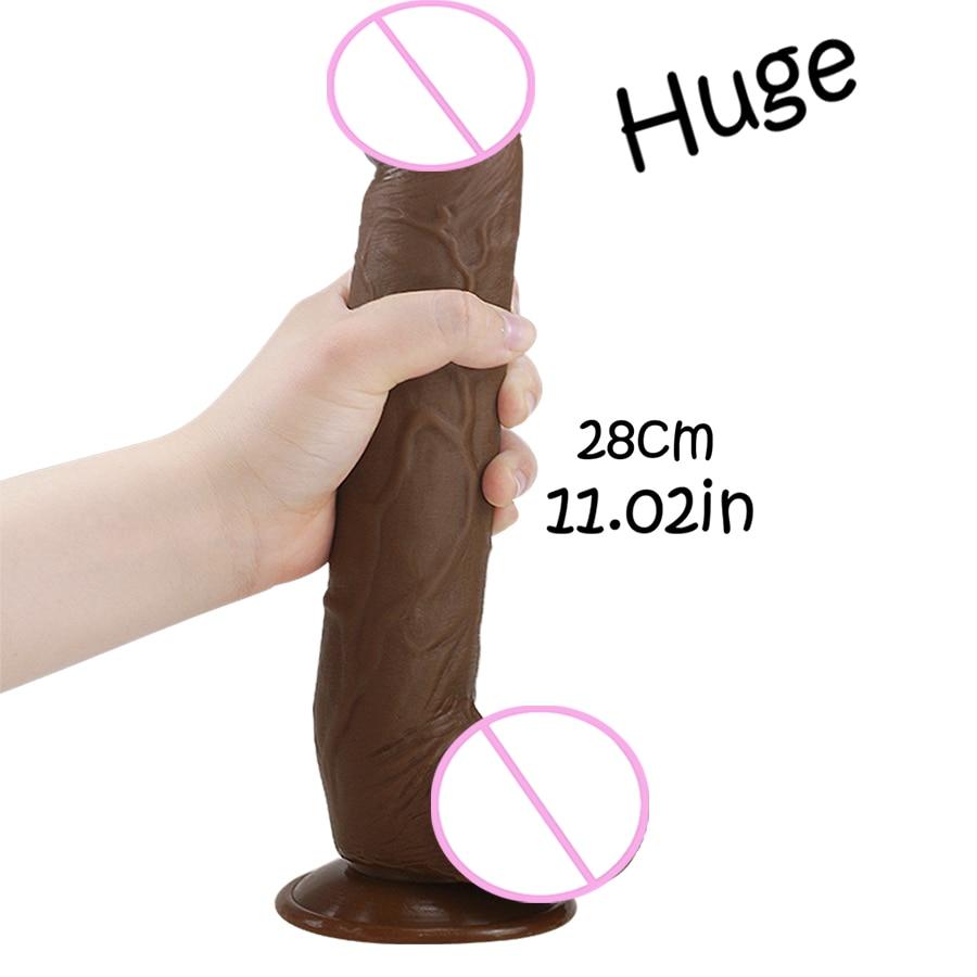 28*5CM Super Huge Black Dildos Strapon Thick Giant Realistic Dildo Anal Butt with Suction Cup Big Soft Penis Sex Toy for Women - buysextoyth