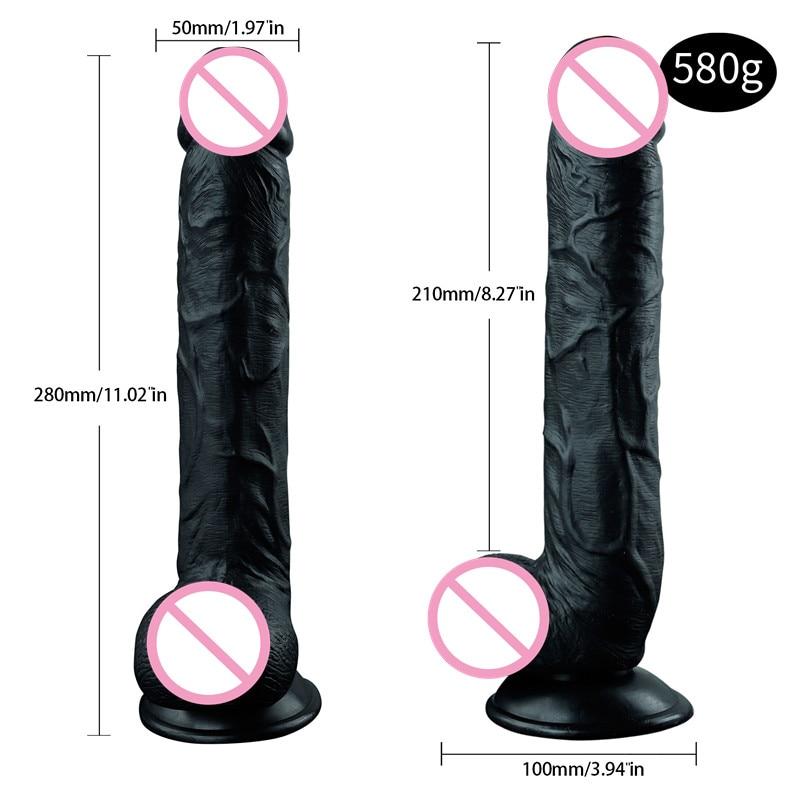 28*5CM Super Huge Black Dildos Strapon Thick Giant Realistic Dildo Anal Butt with Suction Cup Big Soft Penis Sex Toy for Women - buysextoyth