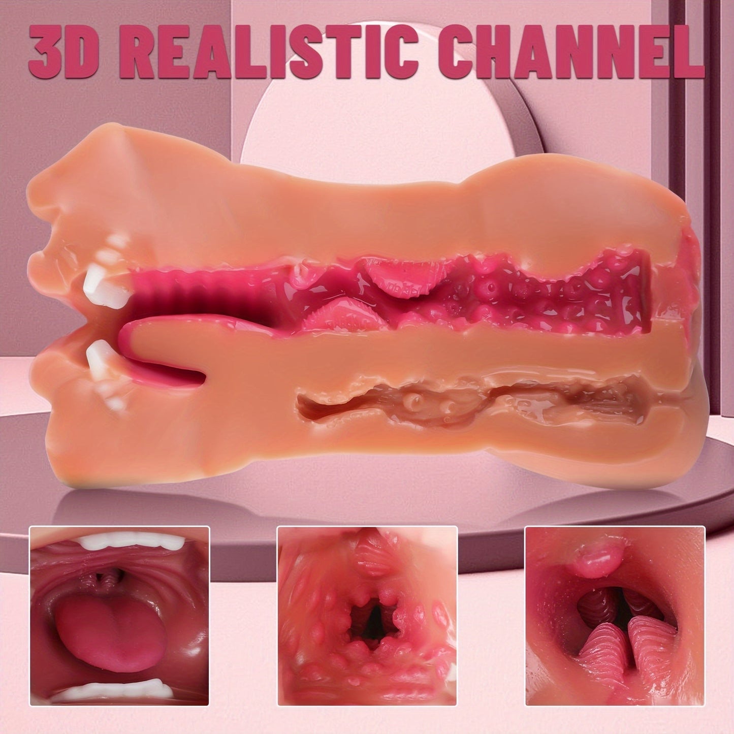 3-in-1 Realistic Male Masturbator - Oral. Vaginal & Anal Pocket Pussy Sex Toy for Men with 3D Textured Channels. Ultra-Soft TPE Material. Waterproof Adult Pleasure Accessory - buysextoyth