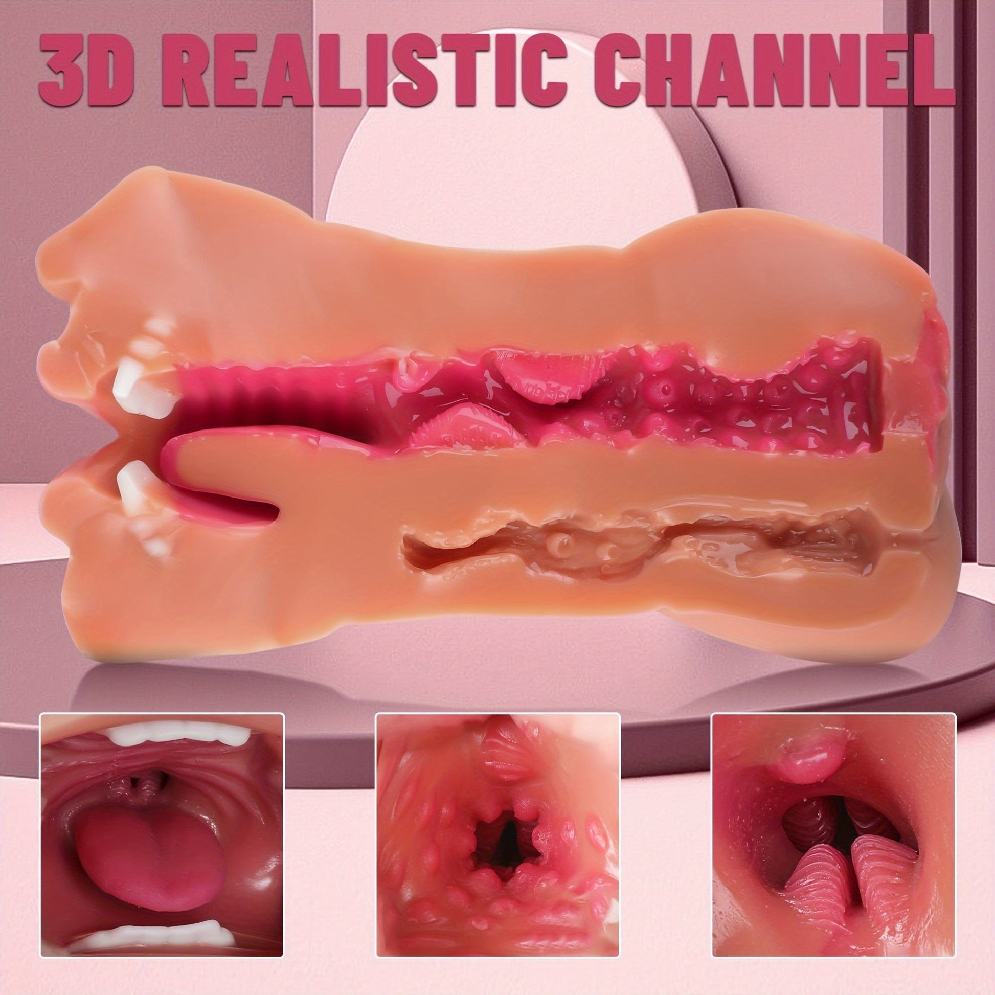 3-in-1 Realistic Male Masturbator - Oral. Vaginal & Anal Pocket Pussy Sex Toy for Men with 3D Textured Channels. Ultra-Soft TPE Material. Waterproof Adult Pleasure Accessory - buysextoyth
