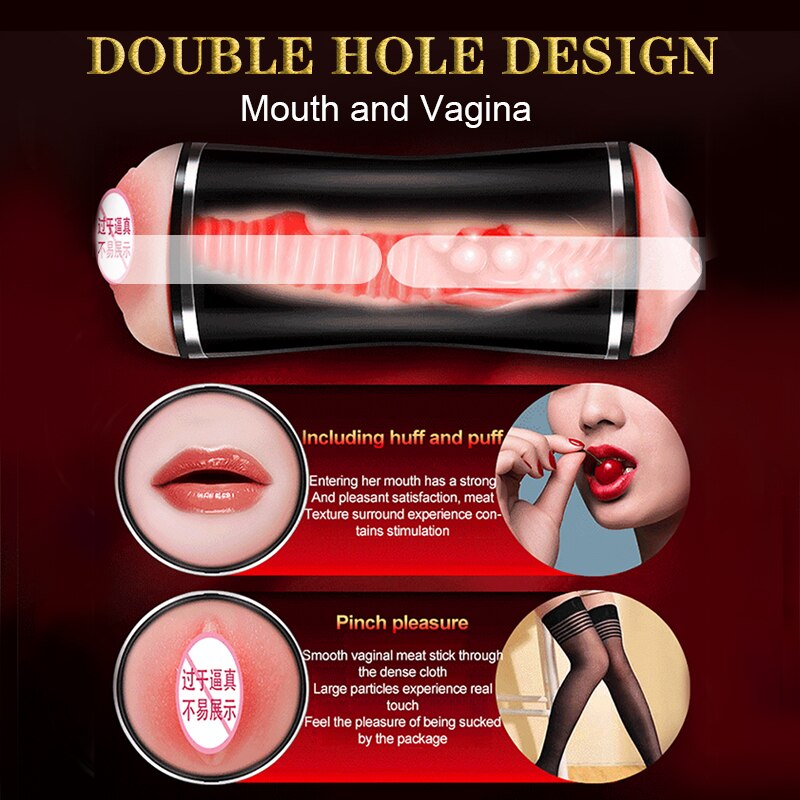เพศของเล่นสำหรับผู้ชาย2in1อัตโนมัติชาย Masturbator คัพ Dual Channel สั่นจริงช่องคลอดช่องปากปากดูดพ็อกเก็ตหีอมควย - buysextoyth