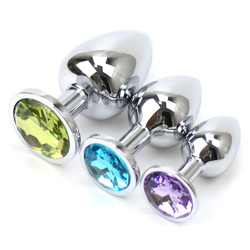 3 Different Size S/M/L Metal Anal Plug with Crystal Jewelry Smooth Prostate Massage Butt Silicone Plug Anal Sex Toys for Woman - buysextoyth