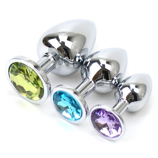 3 Different Size S/M/L Metal Anal Plug with Crystal Jewelry Smooth Prostate Massage Butt Silicone Plug Anal Sex Toys for Woman - buysextoyth