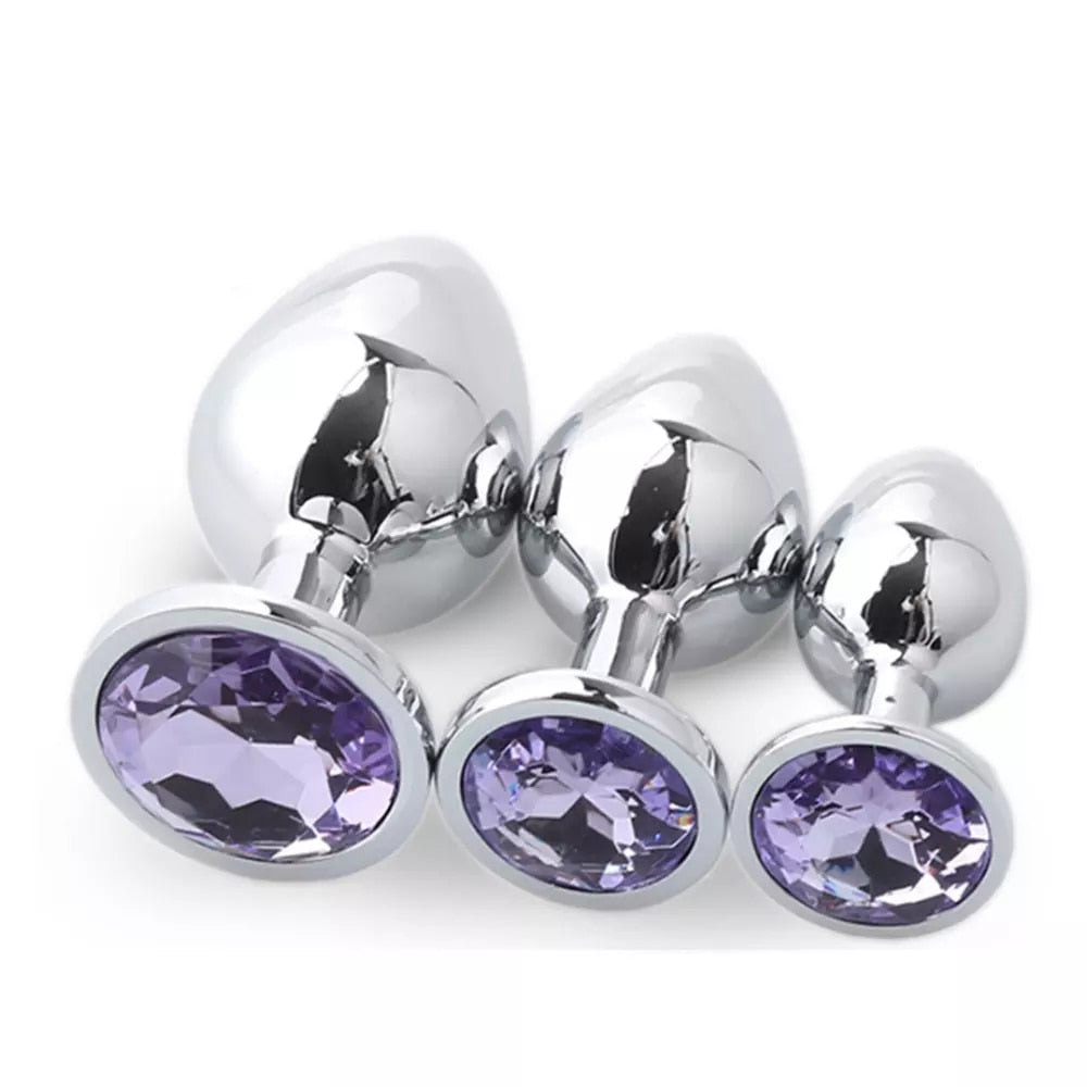 3 Different Size S/M/L Metal Anal Plug with Crystal Jewelry Smooth Prostate Massage Butt Silicone Plug Anal Sex Toys for Woman - buysextoyth