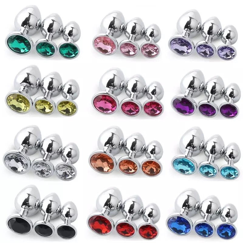 3 Different Size S/M/L Metal Anal Plug with Crystal Jewelry Smooth Prostate Massage Butt Silicone Plug Anal Sex Toys for Woman - buysextoyth