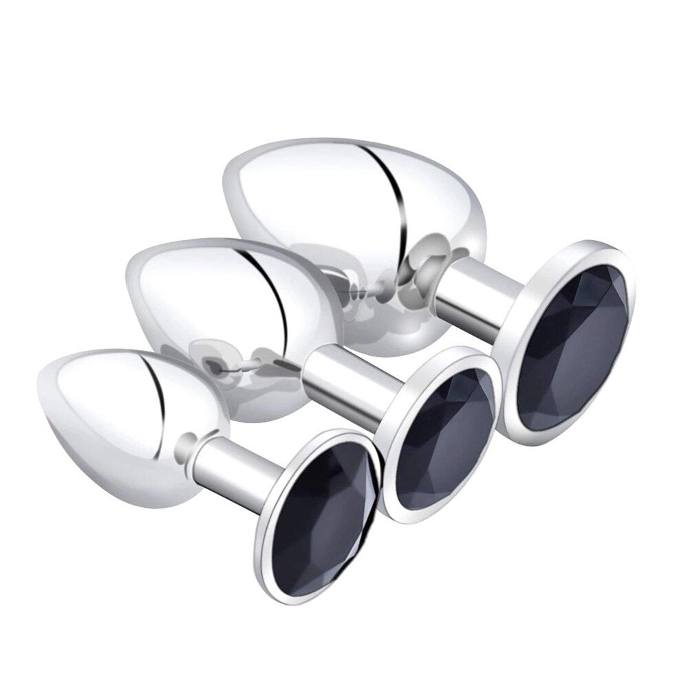 3 Different Size S/M/L Metal Anal Plug with Crystal Jewelry Smooth Prostate Massage Butt Silicone Plug Anal Sex Toys for Woman - buysextoyth