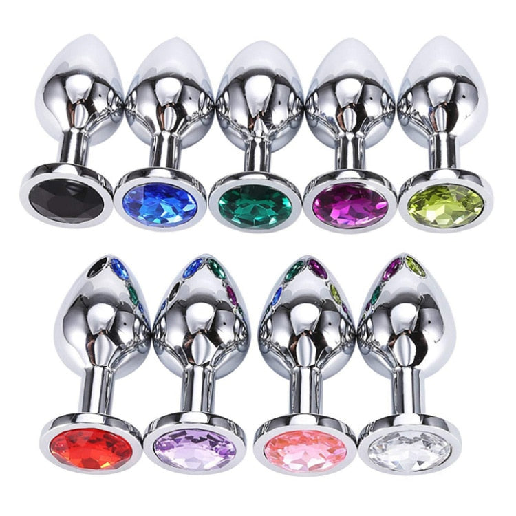 3 Different Size S/M/L Metal Anal Plug with Crystal Jewelry Smooth Prostate Massage Butt Silicone Plug Anal Sex Toys for Woman - buysextoyth