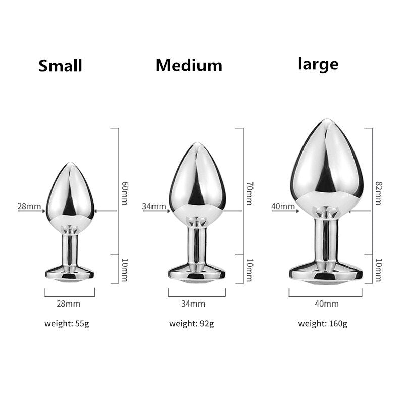 3 Different Size S/M/L Metal Anal Plug with Crystal Jewelry Smooth Prostate Massage Butt Silicone Plug Anal Sex Toys for Woman - buysextoyth