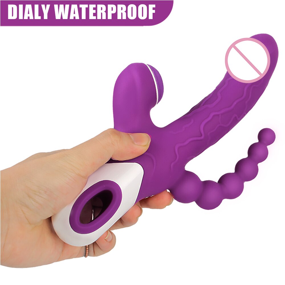 3 IN 1 Vibrator Clitoris Sucker Anal Vagina Stimulator 12 Speed Vibrating Dildo 3 Mode Oral Vacuum Sucking Sex Toys for Women - buysextoyth