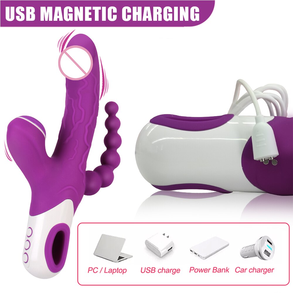 3 IN 1 Vibrator Clitoris Sucker Anal Vagina Stimulator 12 Speed Vibrating Dildo 3 Mode Oral Vacuum Sucking Sex Toys for Women - buysextoyth