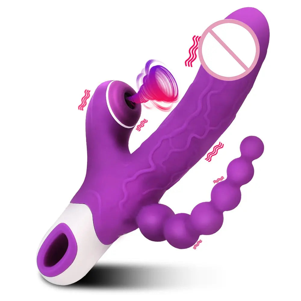 3 IN 1 Vibrator Clitoris Sucker Anal Vagina Stimulator 12 Speed Vibrating Dildo 3 Mode Oral Vacuum Sucking Sex Toys for Women - buysextoyth