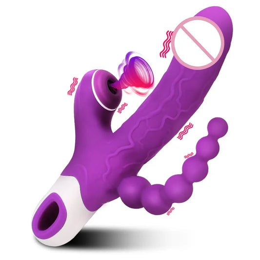3 IN 1 Vibrator Clitoris Sucker Anal Vagina Stimulator 12 Speed Vibrating Dildo 3 Mode Oral Vacuum Sucking Sex Toys for Women - buysextoyth
