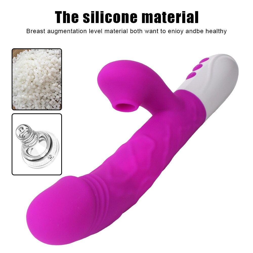 3 In 1 Heating Rabbit Vibrator Telescopic Rotating Dildo Clitoris Sucking Vagina G Spot Stimulate Vibrators Sex Toys for Women - buysextoyth