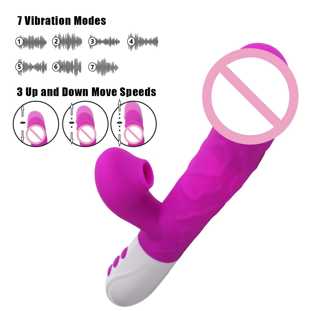 3 In 1 Heating Rabbit Vibrator Telescopic Rotating Dildo Clitoris Sucking Vagina G Spot Stimulate Vibrators Sex Toys for Women - buysextoyth