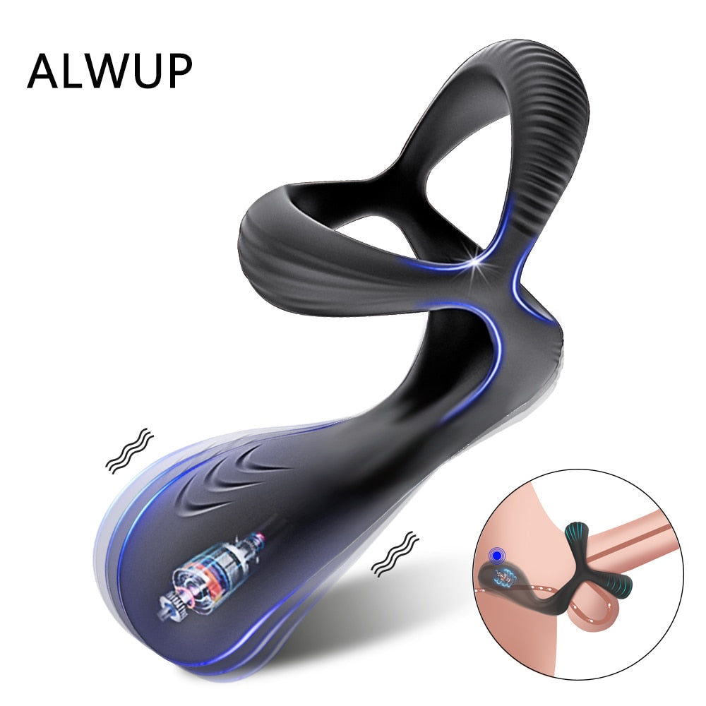 3 In 1 Vibrating Cock Ring Male Vibrator Penis Ring Delay Ejaculation Cockring Perineum Stimulator Sex Toys for Men Adult Goods - buysextoyth
