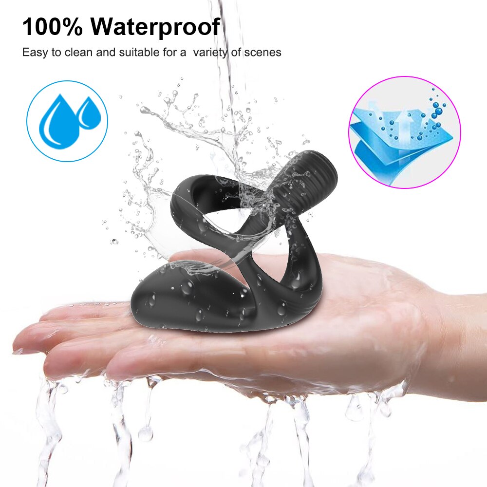 3 In 1 Vibrating Cock Ring Male Vibrator Penis Ring Delay Ejaculation Cockring Perineum Stimulator Sex Toys for Men Adult Goods - buysextoyth