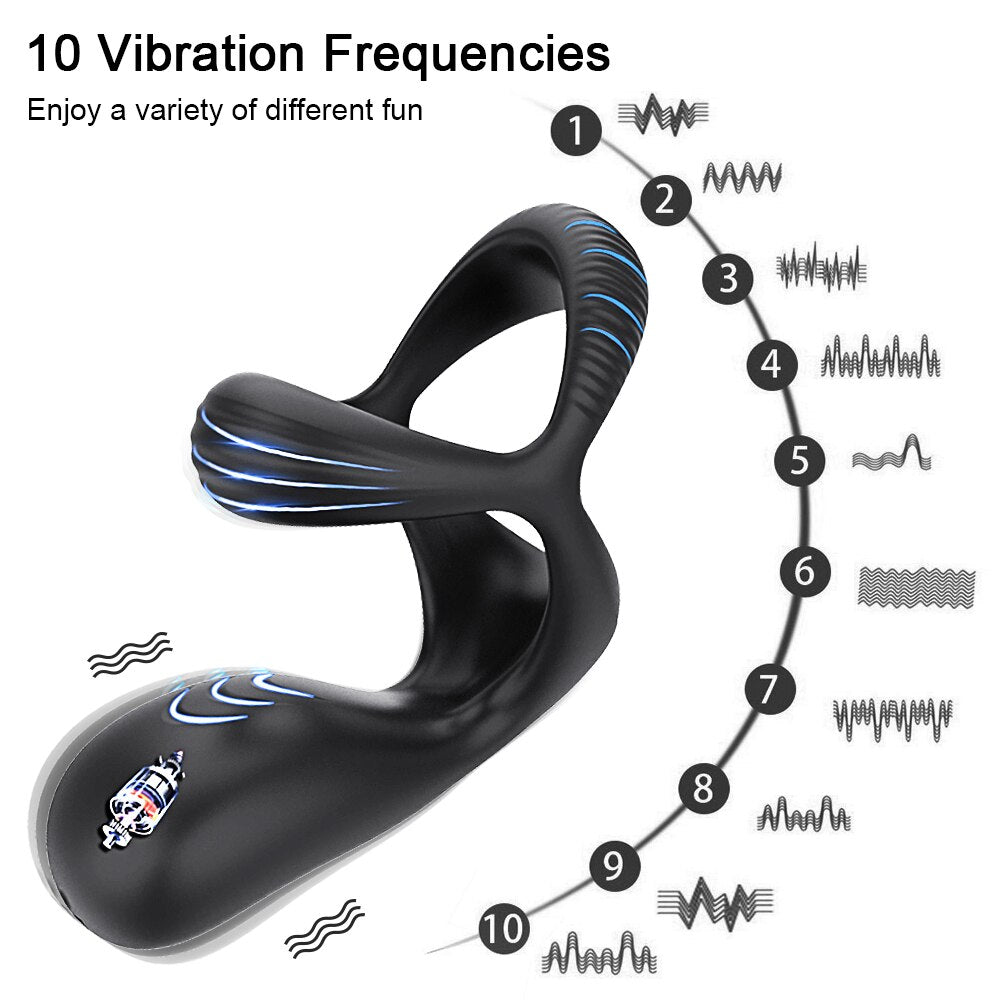 3 In 1 Vibrating Cock Ring Male Vibrator Penis Ring Delay Ejaculation Cockring Perineum Stimulator Sex Toys for Men Adult Goods - buysextoyth