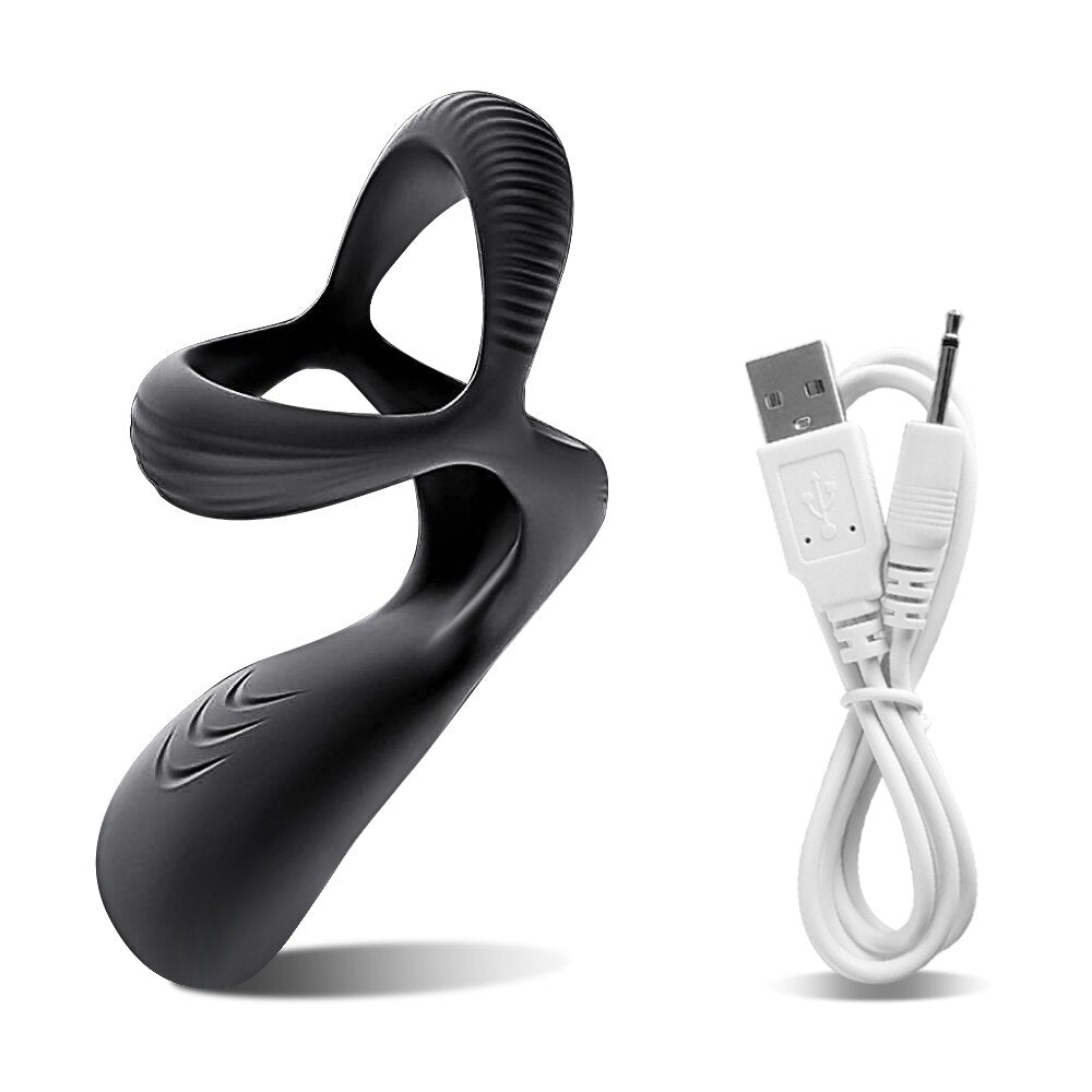 3 In 1 Vibrating Cock Ring Male Vibrator Penis Ring Delay Ejaculation Cockring Perineum Stimulator Sex Toys for Men Adult Goods - buysextoyth