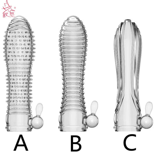 3 Types Condoms Granule Thread Wavy Line Delay Enlargement Penis Sleeve Egg Vibrator Reusable Condom Adult Sex Toys for Men - buysextoyth