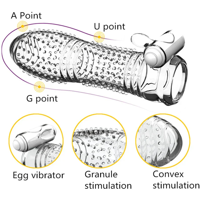 3 Types Condoms Granule Thread Wavy Line Delay Enlargement Penis Sleeve Egg Vibrator Reusable Condom Adult Sex Toys for Men - buysextoyth