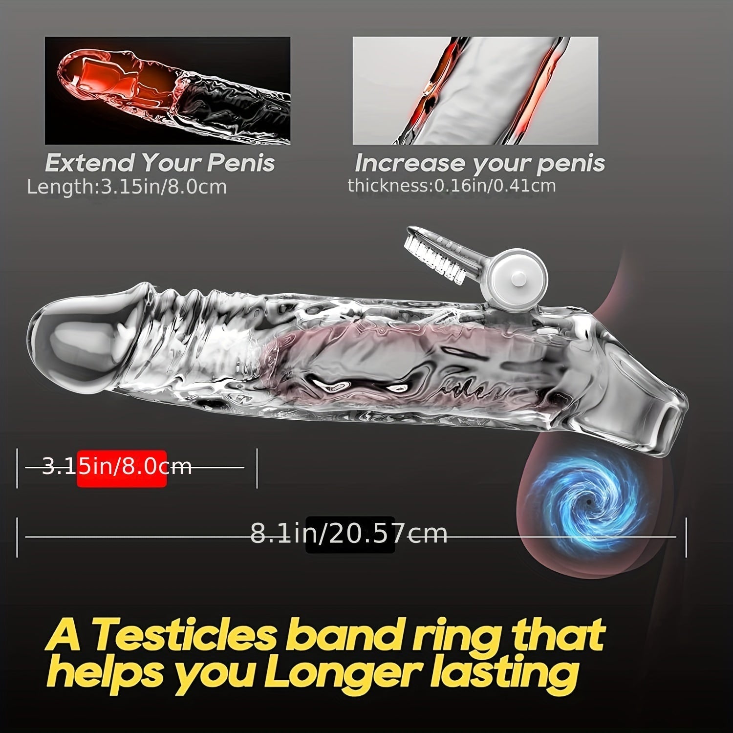 Penis Extender Sleeve Cock Sleeve with Vibrators glan clit stimulator. Penis Enlarger Vibrating Penis Sleeve Cock Ring with 10 Vibration Modes Remote Control - buysextoyth