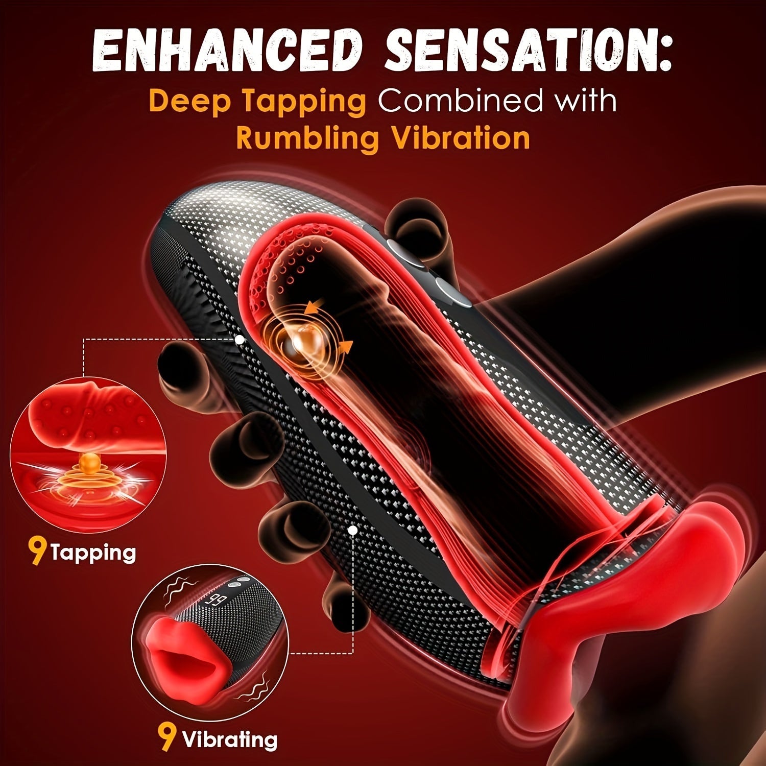 Male Sex Toys For Men Penis Vibrator - Male Masturbator Deep Throat-Mouth Mens Stroker 9 Tapping & Vibrating Penis Pump Trainer LCD 360° Wrapped Male Vibrator Adult Sex Toy - buysextoyth