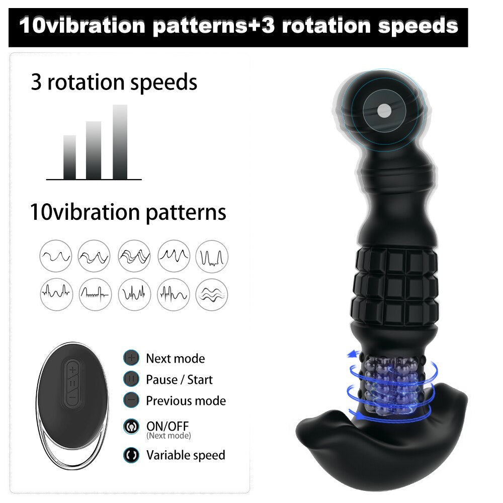 360องศาหมุนไร้สาย Anal Dildo Vibrator นวด G-Spot หญิง Maturbator Dilator Big Butt Plug เพศของเล่นสำหรับผู้หญิงผู้ชาย - buysextoyth
