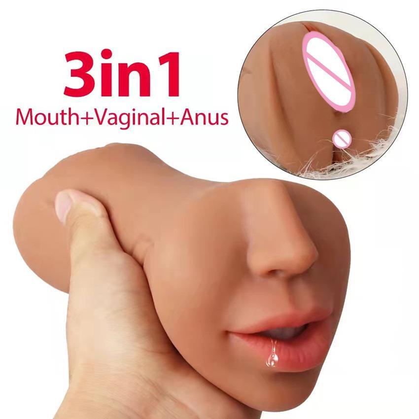 3D ที่สมจริง Oral Masturbation ชายคอหีเพศช่องคลอดจริง Pussy Sextoy สำหรับชาย3ใน1 Masturbstor ผู้ใหญ่อมควย sex Choop - buysextoyth