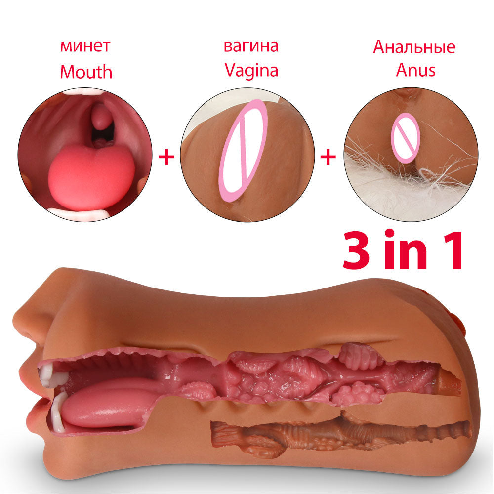 3D ที่สมจริง Oral Masturbation ชายคอหีเพศช่องคลอดจริง Pussy Sextoy สำหรับชาย3ใน1 Masturbstor ผู้ใหญ่อมควย sex Choop - buysextoyth