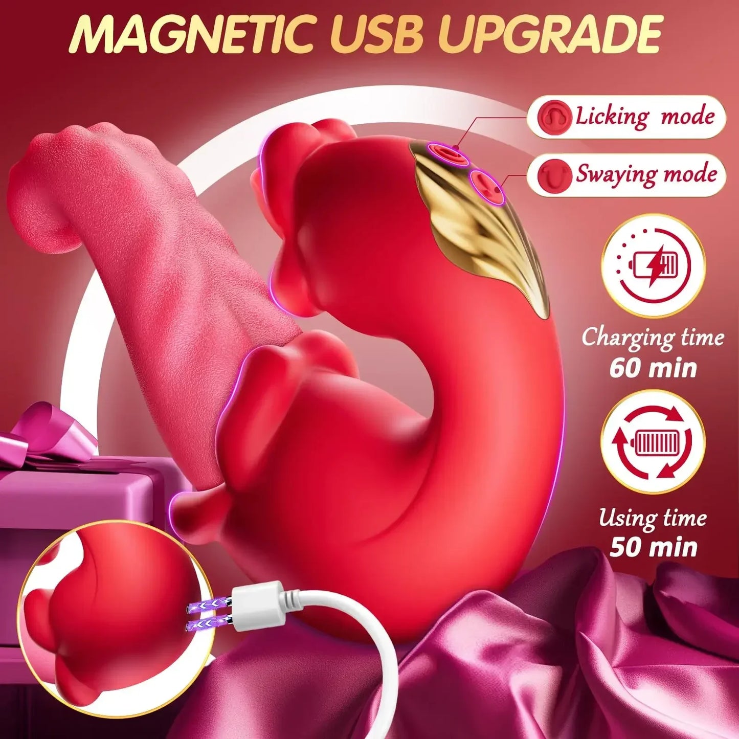 4 in 1 Tongue Swing Thrusting Vibrators Dildo Rose G Spot Clitoral Stimulator Vibrator Adult Sex Toys for Women Couples - buysextoyth