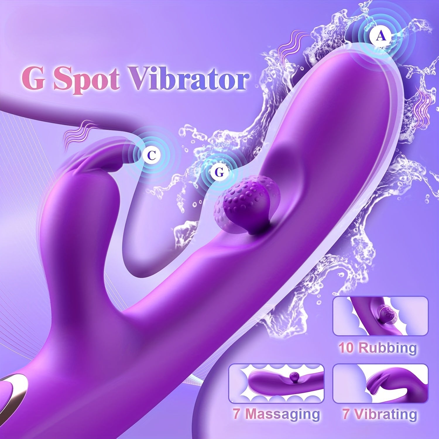 G Spot Vibrator Sex Toys-3 In 1 Adult Sex Toys With 10 Rubbing & 7 Vibrating & 7 Massaging. Clitoral Stimulator Dildo Rabbit Vibrators Women Sex Toy For Female And Couples Pleasure. Violet - buysextoyth