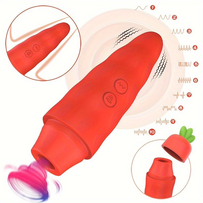 Fairykiss Carrot-Shaped Female Vibrator With 10 Vibration & Sucking Modes. Rechargeable Lithium Battery. Waterproof Silicone Clitoris And G-Spot Stimulator With Suction Cup For Hands-Free Play - buysextoyth