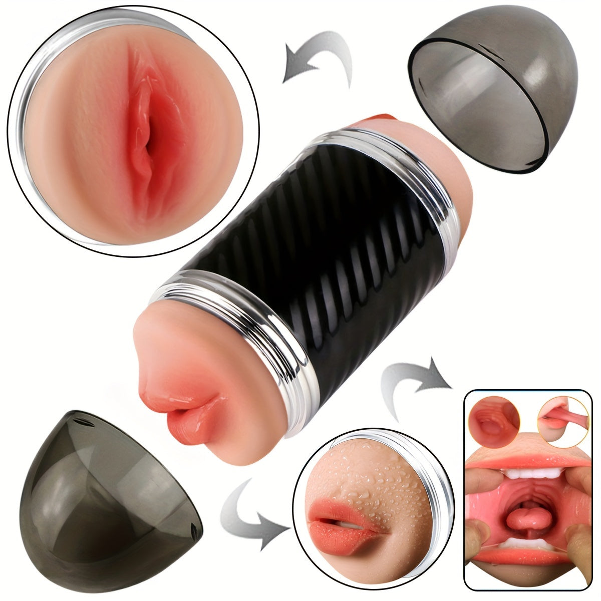 2 In1 Male Masturbators With Vibration Modes Stimulator Double-Side Pocket Pussy Toy Realistic Texture Male Masturbation Cup Silicone Hand Free Stroker Sex Toy - buysextoyth