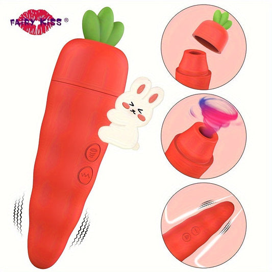 Fairykiss Carrot-Shaped Female Vibrator With 10 Vibration & Sucking Modes. Rechargeable Lithium Battery. Waterproof Silicone Clitoris And G-Spot Stimulator With Suction Cup For Hands-Free Play - buysextoyth
