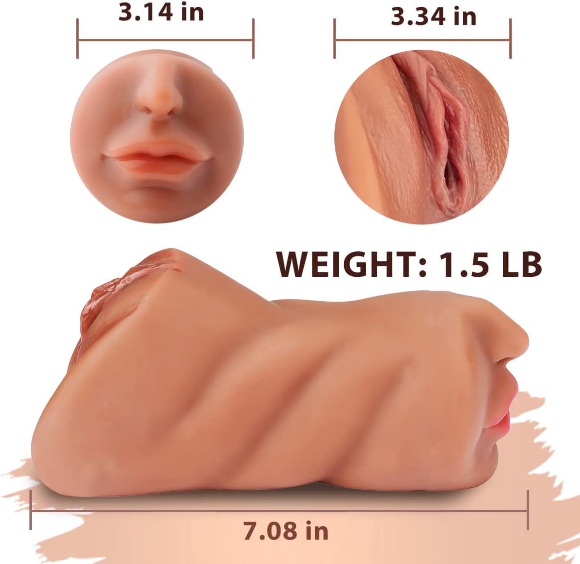 3 in 1 Pocket Pussy Male Masturbators with Lifelike Face. Sex Doll with Realistic Textured Mouth Vagina and Tight Anus. Masturbator Deep Throat Oral Adult Sex Toys for Men Masturbation (Brown) - buysextoyth