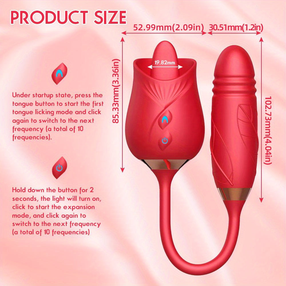 Rose Toy Vibrator For Women. 3 In 1 Clitoral Stimulator Tongue Licking Thrusting G Spot Dildo Vibrator With 10 Modes. Vaginal Anal Masturbation Massager. Rose Adult Sex Toys Games. Clit Nipple Licker For Women Man Couples - buysextoyth