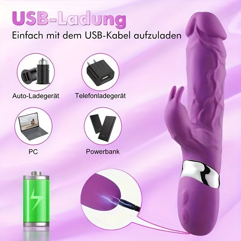 Realistic Rabbit Silicone Vibrator with 10 Powerful Vibration Modes - G-spot Stimulation. Clitoral Massager. Rechargeable - Adult Toy for Couples - buysextoyth