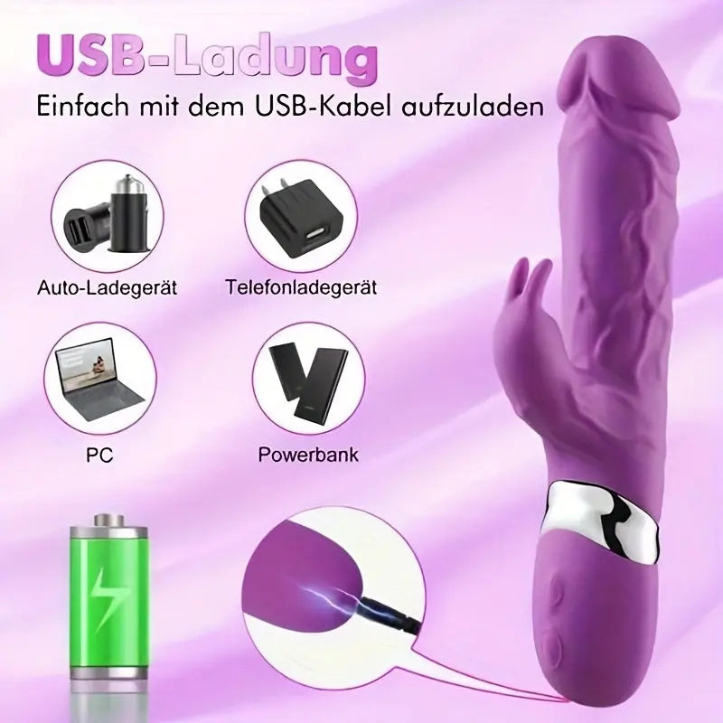 Realistic Rabbit Silicone Vibrator with 10 Powerful Vibration Modes - G-spot Stimulation. Clitoral Massager. Rechargeable - Adult Toy for Couples - buysextoyth