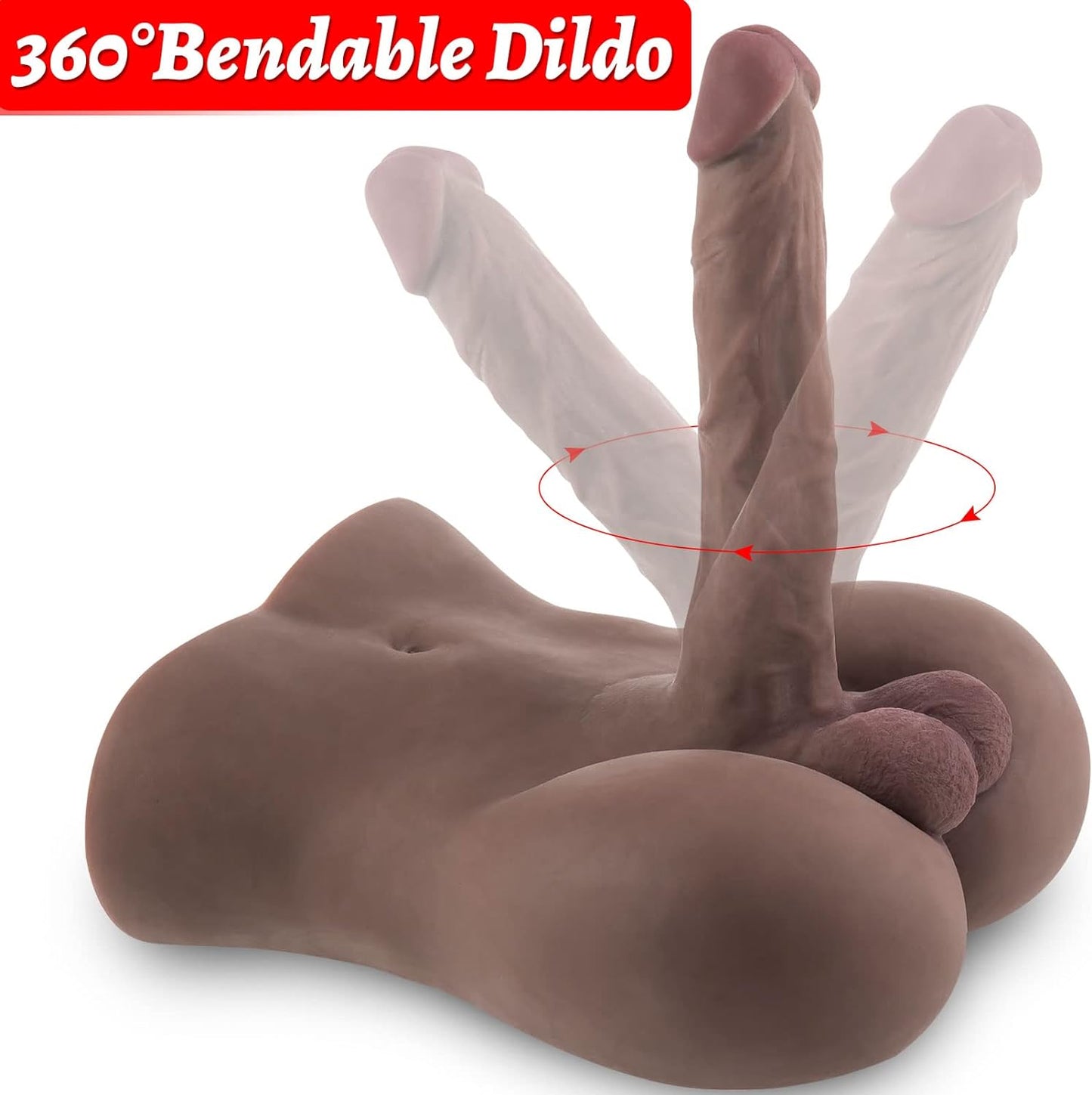 Torso Male Sex Doll with Flexible Dildo Realistic Huge Cock. Black Men Sex Dolls for Women Tight Anal Hole 8in Cock for Female Masturbation. Unisex Masturbator Toy for Gay Couple 6.2lb - buysextoyth