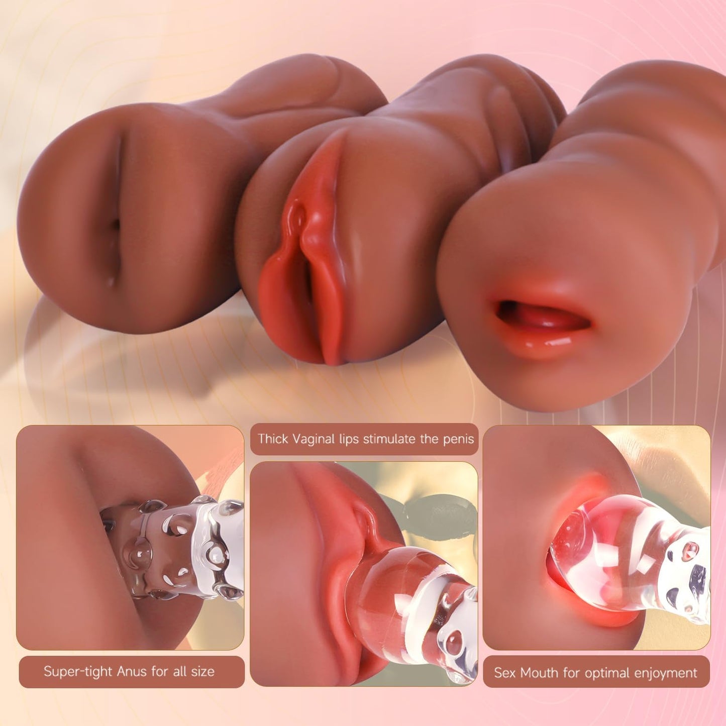 Sex Toys Male Pocket Pussies Sex Toy - Trio Pack of 3 Mouth Sex Doll. Vagina Blowjob Male Masturbator. Anal Flesh Light. Silicone Stroker for Mens Pleasure. Consoladores Sex Toys for Men - buysextoyth