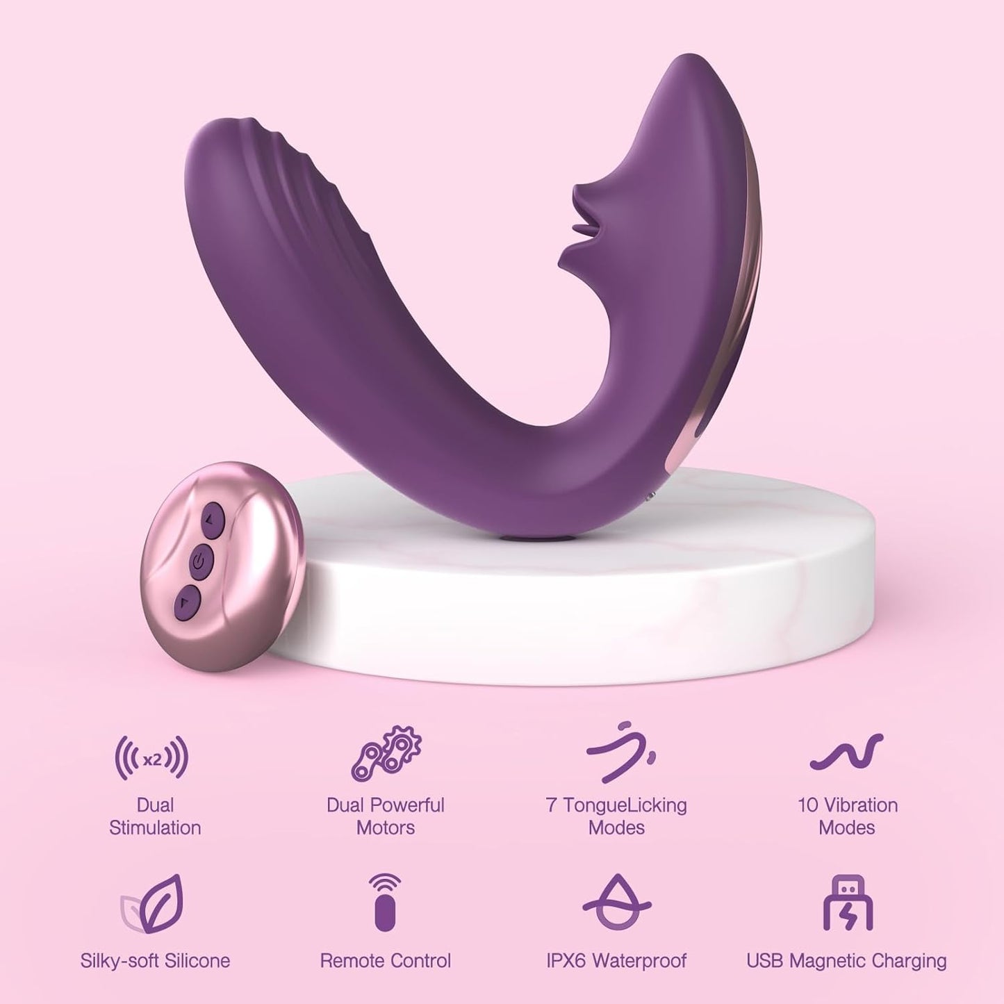 Tracy's Dog Clitoral Licking G Spot Vibrator. Tongue Adult Toys with Remote Control for Women Couple Play. Vibrating Sex Toy for Double Stimulation with 7 Licking & 10 Vibration Patterns. Purple - buysextoyth