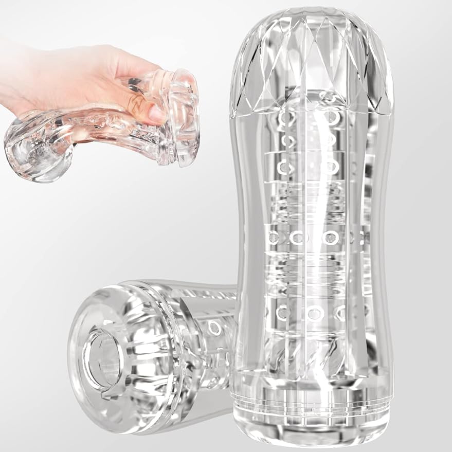 Manual Sucking Extrusion Male Masturbators. Portable Transparent Pocket Pussy Stroker with Vagina Textured Blowjob Sex Toys Penis TPE Masturbation Sleeve for Men - buysextoyth