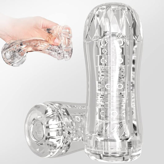 Manual Sucking Extrusion Male Masturbators. Portable Transparent Pocket Pussy Stroker with Vagina Textured Blowjob Sex Toys Penis TPE Masturbation Sleeve for Men - buysextoyth